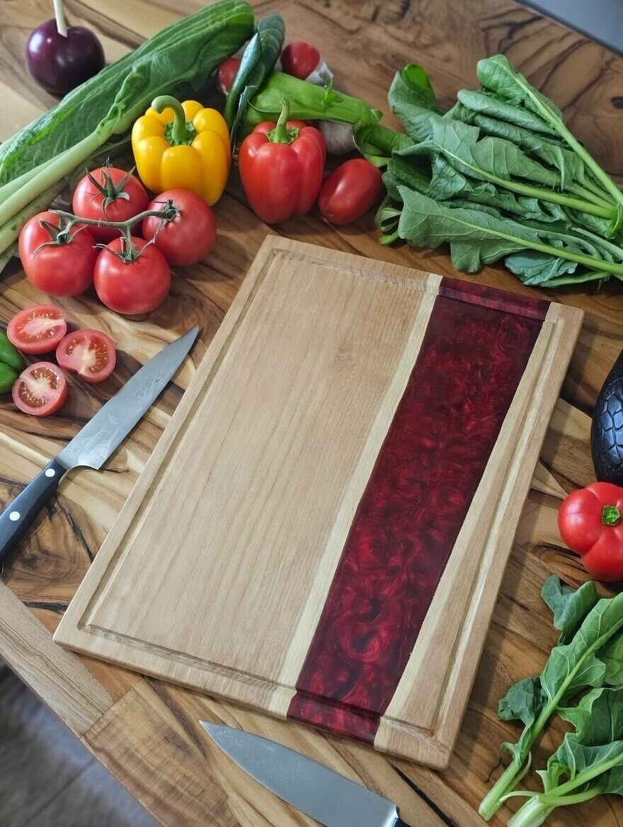 Akácfa Késtartó/Vágódeszka/Tálaló - piros - Image 3