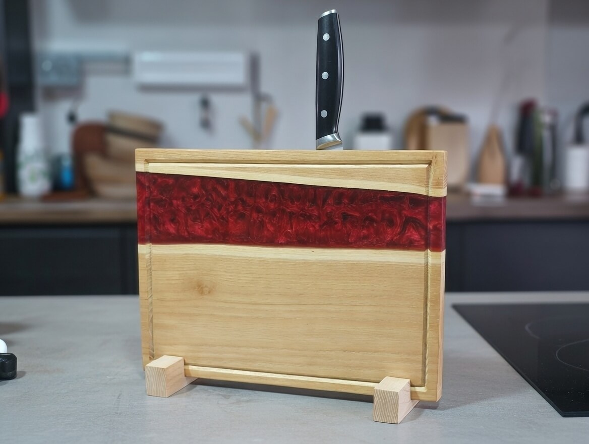 Akácfa Késtartó/Vágódeszka/Tálaló - piros